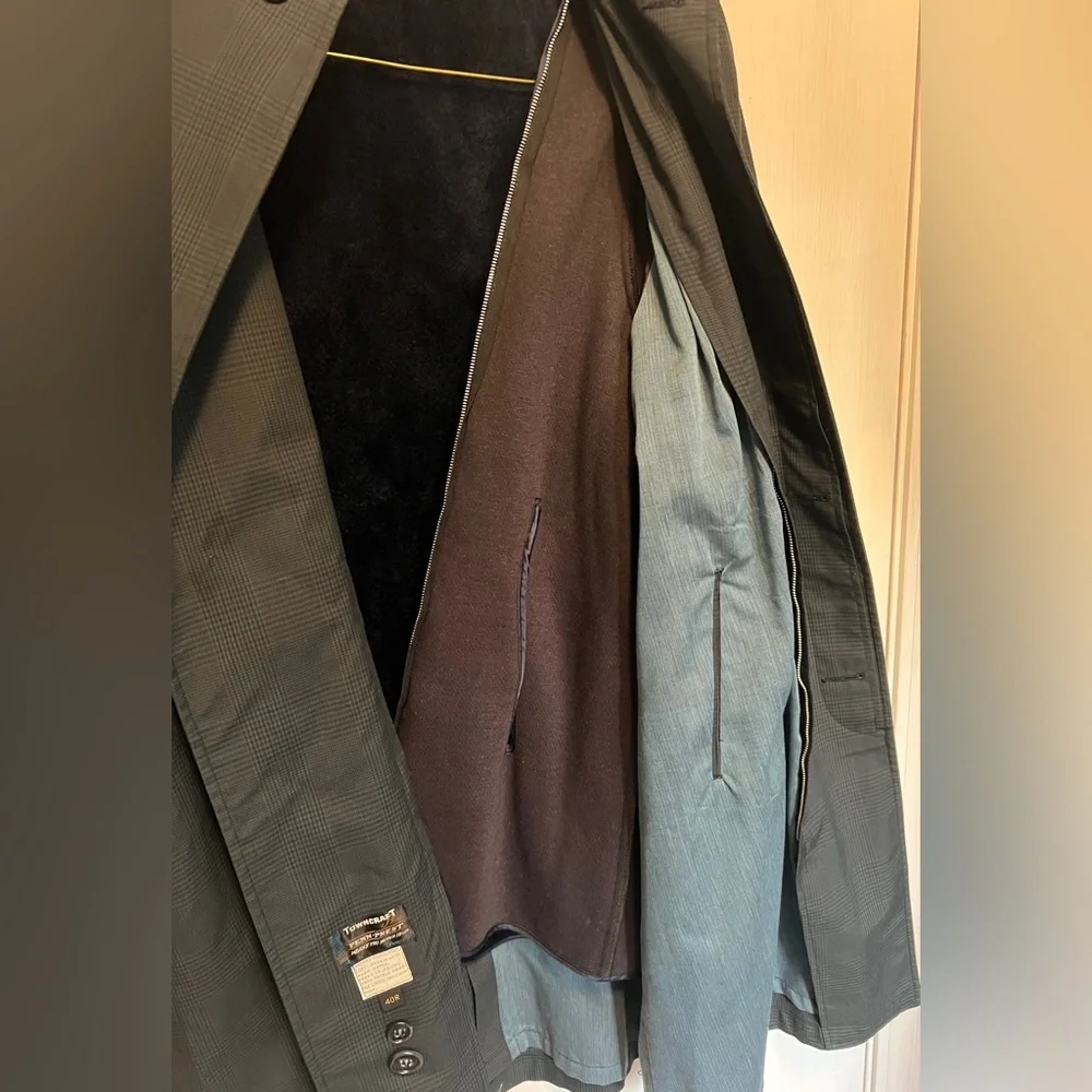 (40)VINTAGE Towncraft Plus Penney’s Dark gray plaid mid-length Trench Coat Men’s